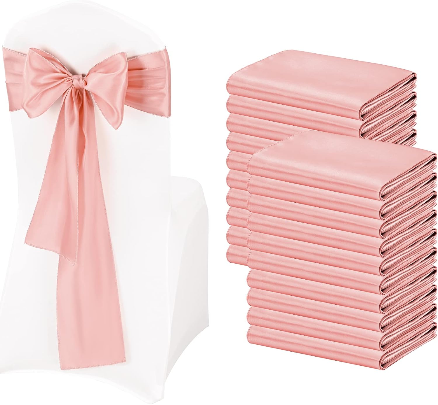 Pesonlook 50Pcs Satin Chair Sashes Ties, Rose Gold Satin Chair Sashes Bows Chair Cover Back Tie Supplies for Wedding Reception Events Banquets Party, Hotel Event, Chairs Decoration