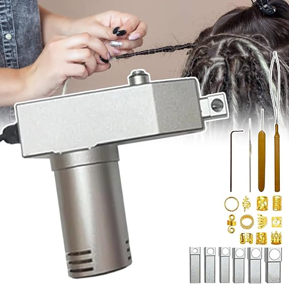 Instant Dreadlock Machine for Locs,Dreadlocks Maker Crochet Machine with 6PCS Braiding Head& Hair Decoration, Dreadlocks Tool Kit for DIY Your Own Dreadlocks Braiding Hair Extensions,Gold