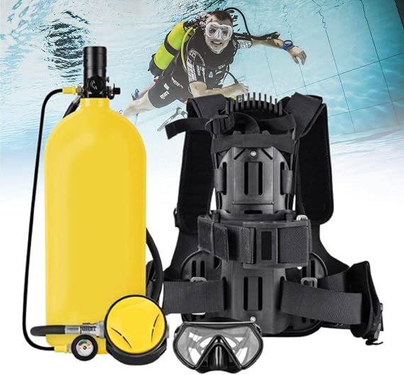 Portable Scuba Tank Kit with Yoke Adapter, 3L4L Diving Lung Tank with Backpack Harness, Underwater Breathing Equipment for Rescue Snorkeling Exploration Green4L-A