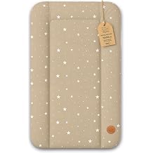 Changing pad wipeable and Waterproof 70x50 cm - Changing mat to Place on Changing Table, Changing top, Changing Dresser, or Washing Machine, Changing mat 70 x 50 Beige with White Stars