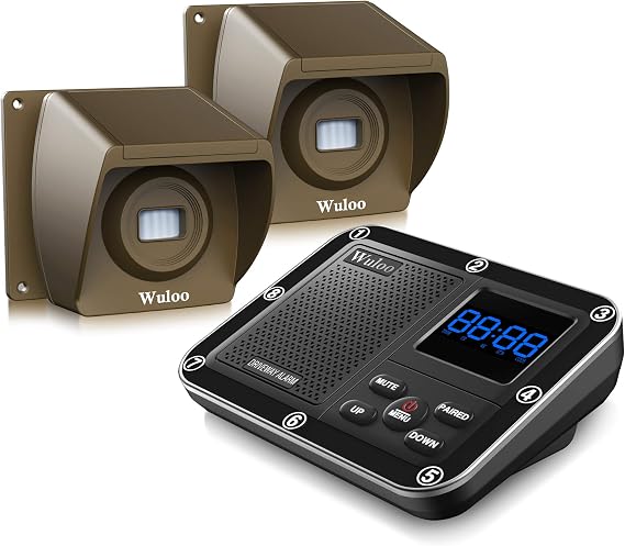 Wireless Driveway Alarm 1800 Feet Long Range Motion Sensor Alert System Driveway Detector for Home with 1800mAh Rechargeable Battery (1&2-Brown)