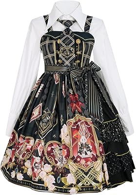 Women Gothic Sweet Dress 2 Piece Set Bunny Print Halloween Costume