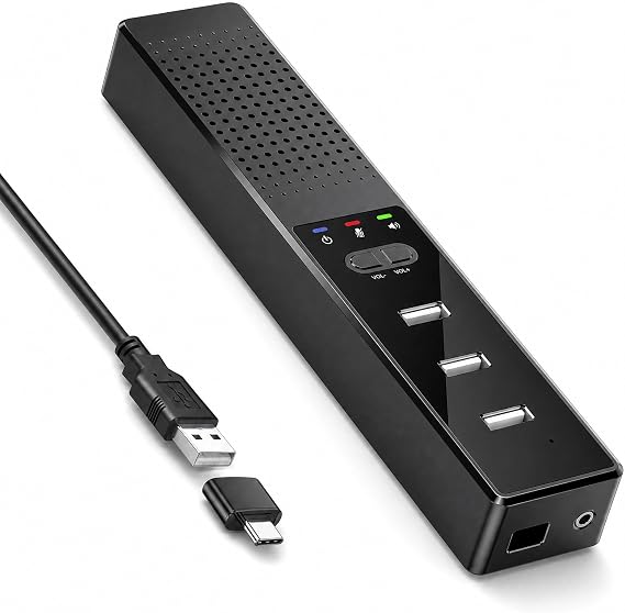 3 in 1 USB Computer Speaker with Microphone, PC Laptop Desktop Conference Speaker with Mic for Smart Home Office and Online Study，360 Degree Enhanced
