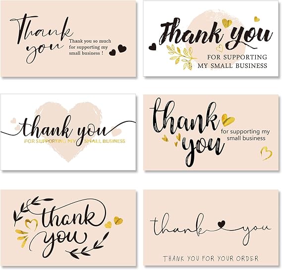 120 Pieces Thank You for Supporting My Small Business Cards Mini Thank You Cards Pink Thank You with Gold Foil Hearts for Online Retailers Small Business Owners 2 x 3.5 Inch