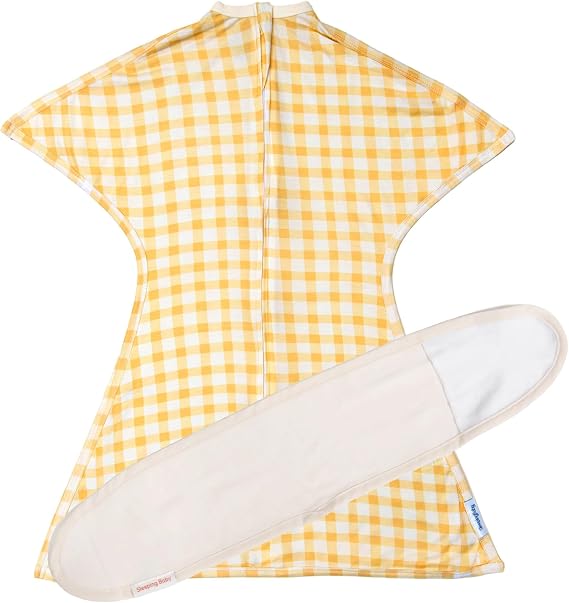 SleepingBaby Bamboo Zipadee-Zip Transition Swaddle and Snuggle Strap - EverSoft Starfish Design Breathable Wearable Blanket with Two-Way Zipper, Small (4-8 months), Yellow Gingham Check