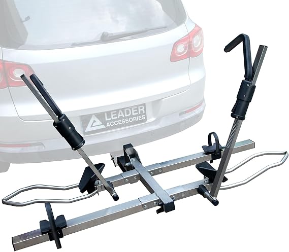 Leader Accessories Folding Hitch Bike Rack for 2 Bikes, 2-inch Receiver | Platform Ebike Rack with 150 lbs Capacity, Fits Standard, Fat Tire & E-Bikes, Foldable Design, Anti-Wobble Stability