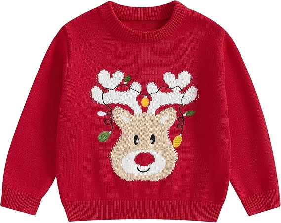 Toddler Baby Boy Girl Knit Sweater Christmas Outfit Deer Pullover Crewneck Sweatshirt Warm Christmas Sweater