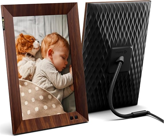 Nixplay 10.1 inch Smart Digital Photo Frame with WiFi (W10F) - Wood Effect - Share Photos and Videos Instantly via Email or App