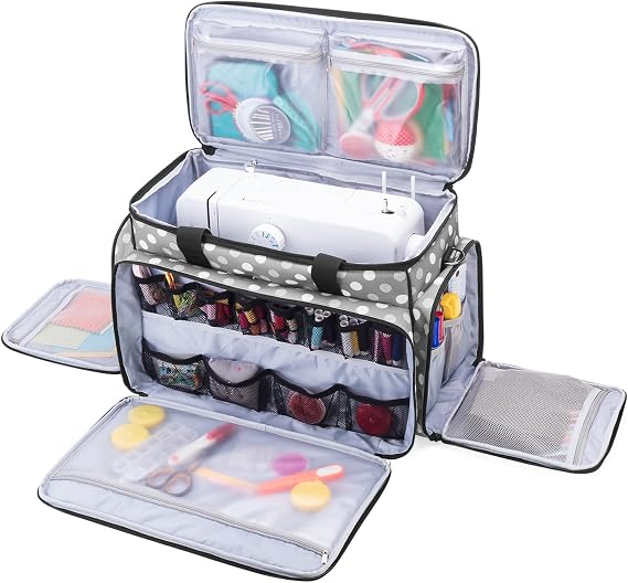 LUXJA Sewing Machine Case with Removable Padding Pad, Gray Dots | Travel Case for Most Standard Sewing Machines & Accessories, Bag Only