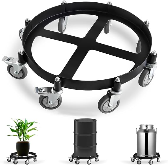Heavy Duty Steel Drum Dolly, 55 Gallon Steel Frame with 8 Swivel Caster Wheels, 2000 Lbs Capacity Hand Truck Dollies for Workshops and Warehouses