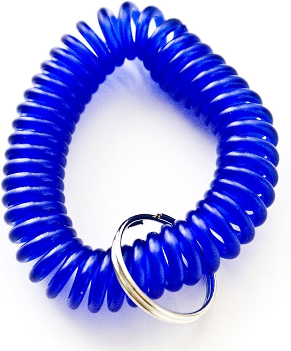 ONDEPOT 100pcs Blue Color Soft Spring Spiral Wrist Coil Elastic Wrist Band Key Ring Chain