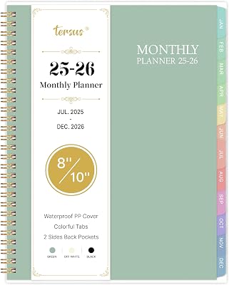 Tersus 2025-2026 Monthly PlannerCalendar, 8 x 10, Transparent PP Cover, Colorful 18 Monthly Tabs, JUL 2025-DEC 2026, 2-Sided Pockets