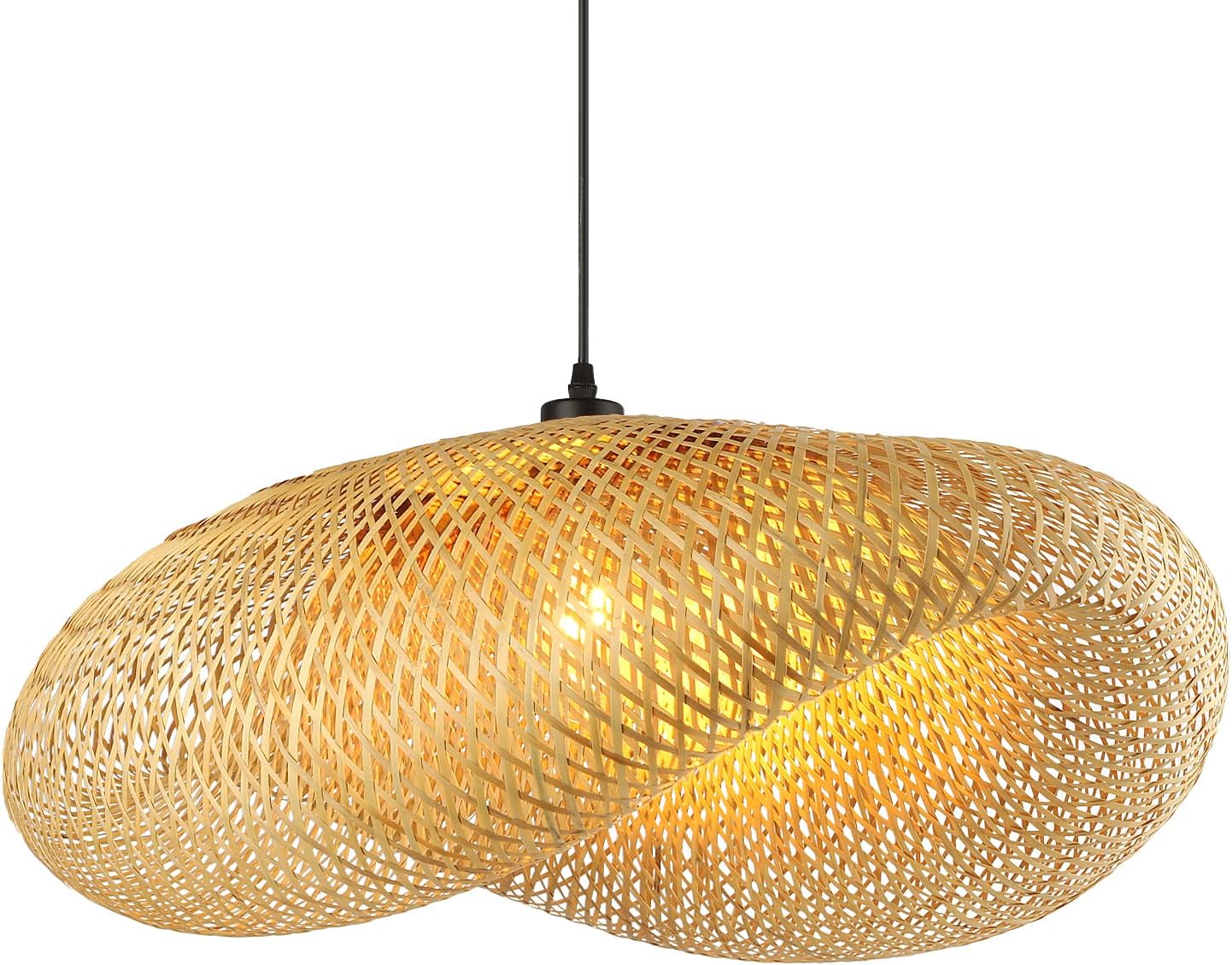 Creativity Hanging Lights,Handwoven Hat Bamboo Light Shade Retro Ceiling Pendant Light 100Cm Vintage Ceiling Lights for Kitchen Dining Room Living Room Restaurant,Light Straw [Energy Class F]