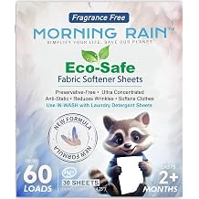 Morning Rain Eco Fabric Softener Cloths for Washing Machine - Fragrance-Free, Preservative-Free, Ultra Concentrated - 30 Sheets for up to 60 Loads, Anti-Static, Reduces Wrinkles, Softens Clothes