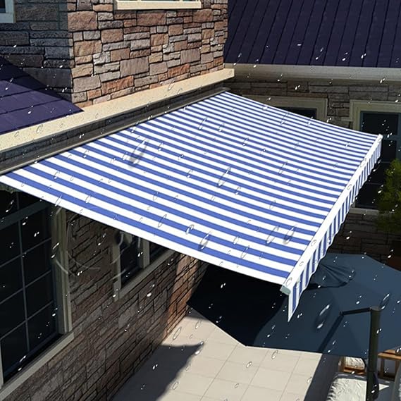 Retractable Awning Replacement Waterproof Stripes Shade- Patio Sun Shade Shelter- 100% 230G Ployester Cloth for Window Door Market Deck Balcony Awnings (Color : Blue and White, Size : 6.6x5ft