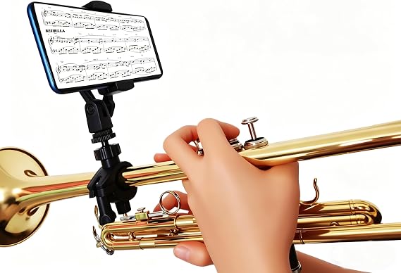 Trumpet Lyre Universal Clip for Digital Sheet Music,Practice&Live Streaming360Adjustable Smartphone Holder for Trumpet Lyre for Marching Band for Trumpet,Clarinet,Fits iPhone&Android