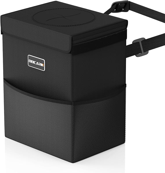 Car Bin Trash Can with Lid - Car Trash Bag Hanging with Storage Pockets Leak-Proof Car Organizer Collapsible and Portable Waterproof Car Garbage Bin, 8.5L Large Capacity Multipurpose Trash Bin for Car