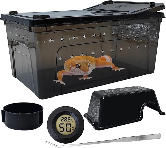 VCEPJH Reptile Breeding Box Plastic Feeding Box Transparent Transport Container Portable Snake Enclosure Scorpion Lizard Gecko Insect Tarantula Frog Tortoise Spider Habitat Cage (Black)