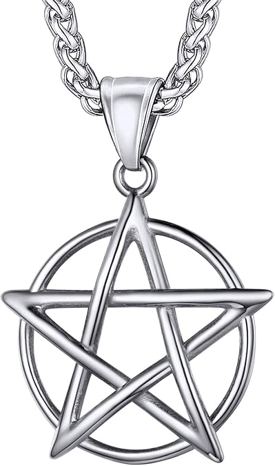 U7 Wiccan Necklace Pagan Pendant Men Women Stainless Steel/Black/18K Gold Plated Pentagram/Norse Viking/Raven Occult Necklaces
