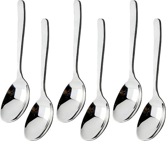 Serving Spoons, 6 PCS 24 CM/9.4 Inches Stainless Steel Salad Serving Spoons for Parties Buffet Banquet Kitchen Restaurant, Serving Utensil Silver Tablespoons