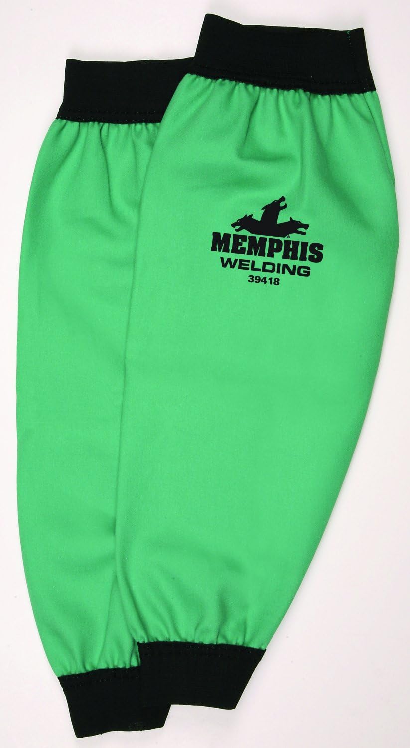 MCR Safety 39418 Flame Resistant Cotton Fabric Welding Sleeves with 2-12-Inch Elastic, Green, 18-Inch, 1-Pair, 1-Pair