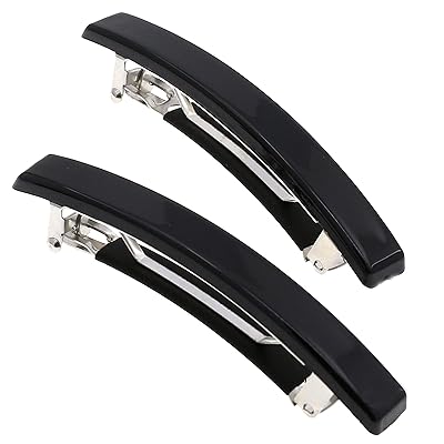 Camila Paris AD22 French Hair Barrette Clip for Girls, Set of 2 Black Small Rubberized Metal Clasp Strong Hold Grip Hair Clips for Women, No Slip Styling Girls Hair Accessories, Made in France