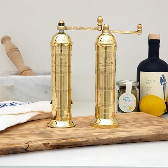 Luxury Alexander Brass Mill Salt and Pepper Grinders, 20.32 cm, Set of 2