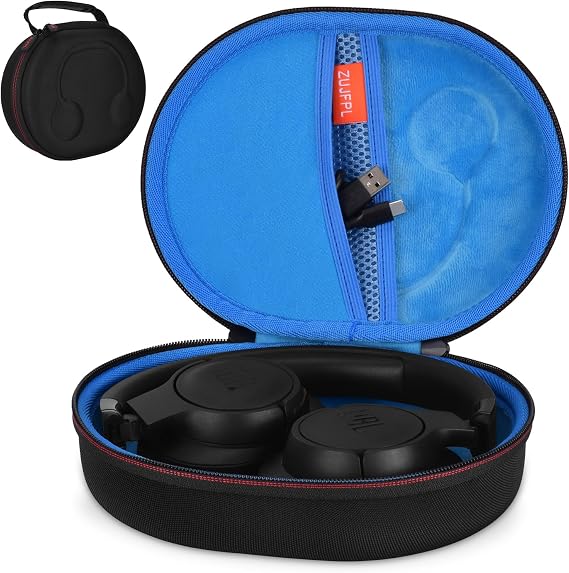 EVA Hard Case for JBL Live 770NC/670NC/660NC/650BT/460NC/400BT/500BT and JBL Tune 770NC/710BT/720BT/700BT/750BT/520BT/510BT/760NC/660NC/500/E45BT Wireless Headphone(Black Case+Inside Blue)