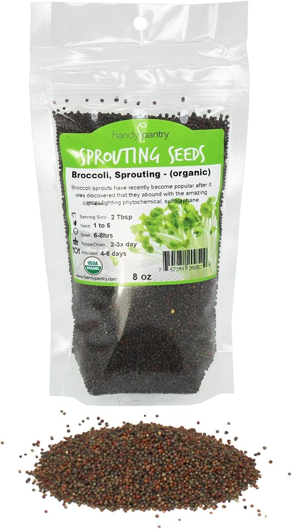 Handy Pantry Organic Broccoli Sprouting Seeds 8 oz. Resealable Bag Non-GMO | Broccoli Sprouts Seeds, Contains Sulforaphane