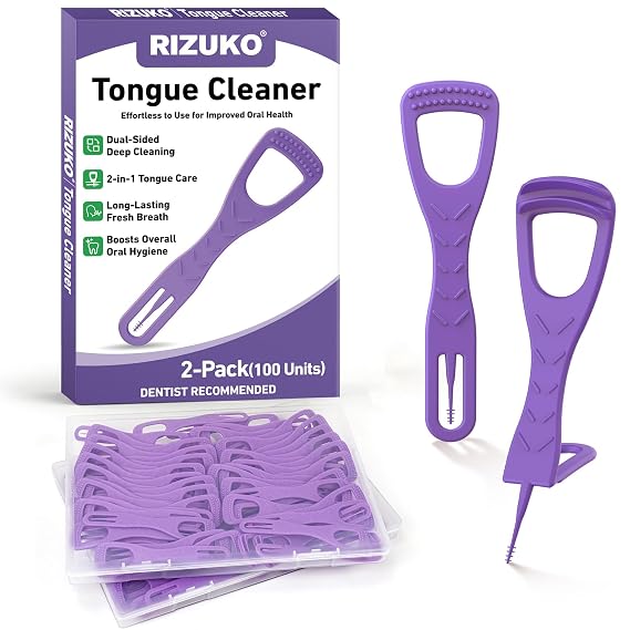 Disposable Tongue Cleaner 100 Count,Dual-Sided Deep Clean Tongue scraper with Foldable Toothpick,for Fresh Breath & Oral Care