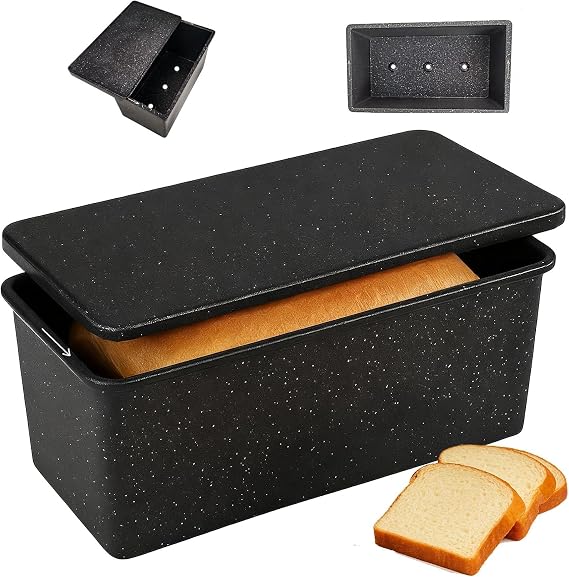Cast Aluminum Pullman Loaf Pan, Bread Pan for Baking 8x4 Inch | Pullman Bread Pan with lid Heavy Duty Warp-Proof, Even Heat Distribution, Speckled Black Sourdough Sandwich Loaf Pan Nonstick