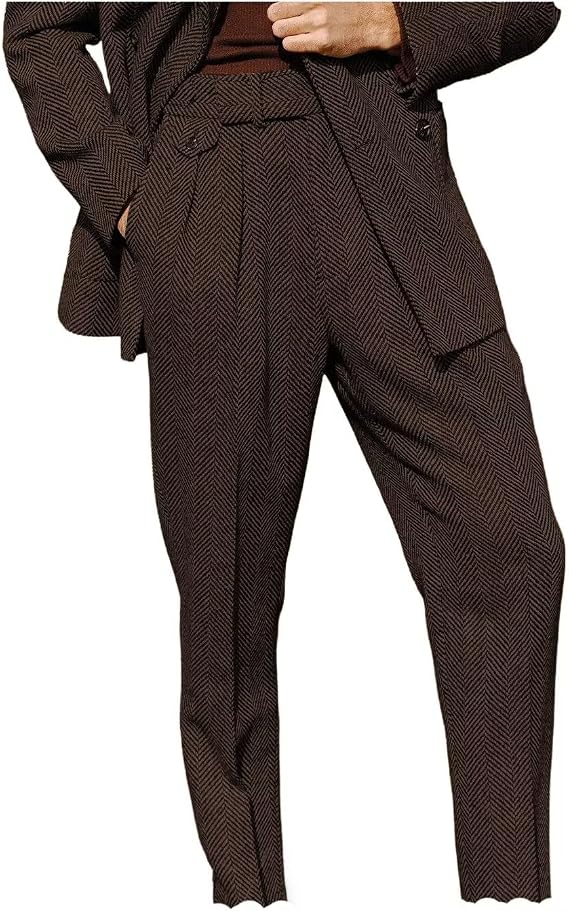 Mens Vintage Tweed Dress Pants Slacks Trousers Pleated Front Suit Pant