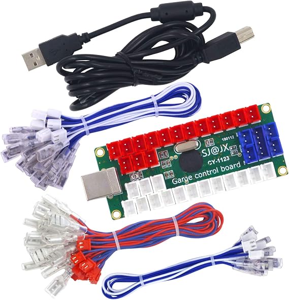 SJ@JX Arcade DIY Kit LED USB Encoder Board Zero Delay Arcade Controller Joystick Button Fight Stick Raspberry Pi Retro Pie MAME 5V LED Power