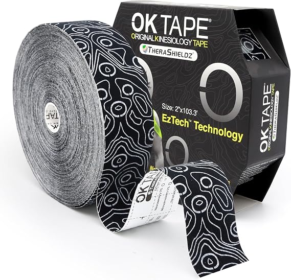 OK TAPE PRO Kinesiology Tape Bulk 103Feet, Water-Resistant Sports Tape | Elastic Physical Therapy Tape for Pain Relief, Muscle Support, Kinetic Tape, Latex Free, Uncut Roll, Black