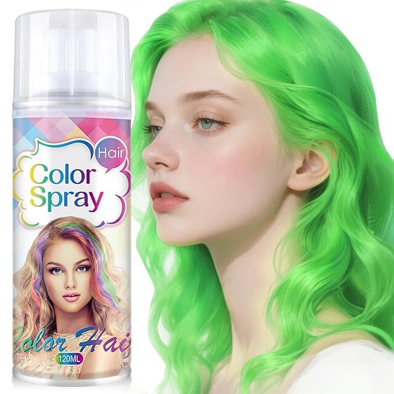 Temporary Hair Color Spray For Kids and Women One-Time Use,Natural Washable Green Hair Dye Pomades for Cosplay Party DIY,Christmas Party, Halloween Dye(Green,120 ML).