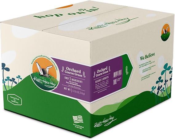 Rabbit Hole Hay - Ultra Premium Coarse Orchard Grass for Small Pets - 5 lb Box - Hand-Sorted Freshness