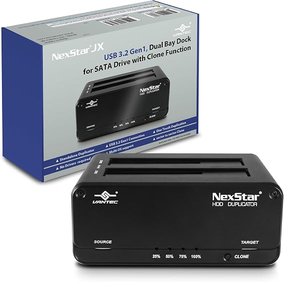Vantec NexStar JX, USB 3.2 Gen1, Dual Bay Dock for SATA III Drive with Clone Function, USB 3.2 Gen1 (NST-D258S3-BK),Black
