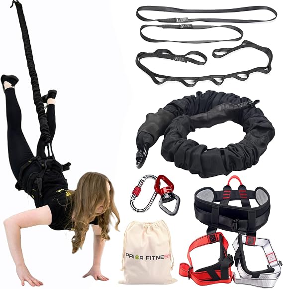 PRIOR FITNESS Bungee Fitness Set Yoga Bungee Cord Rope Resistance Air Dance Rope Exercise Fitness Home Gym Professional Training Equipment | Heavy-Duty Sling Bungee Fits 110~264 lbs,3.3ft/1m Bungee Jumping Cord w/1377 lbs MBL,Anti-Gravity Dance for Home Gym Studio