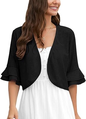 Heymoments Womens Summer Shrugs Ruffled Hem Open Front Crochet Lightweight Dressy Cardigan for Dresses