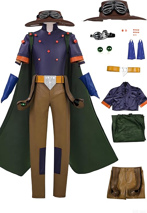 Gyro Zeppeli Costume Cosplay Adults Gyro Zeppeli Hat T-shirt Pants Cloak with Accessories Halloween Mens Outfits