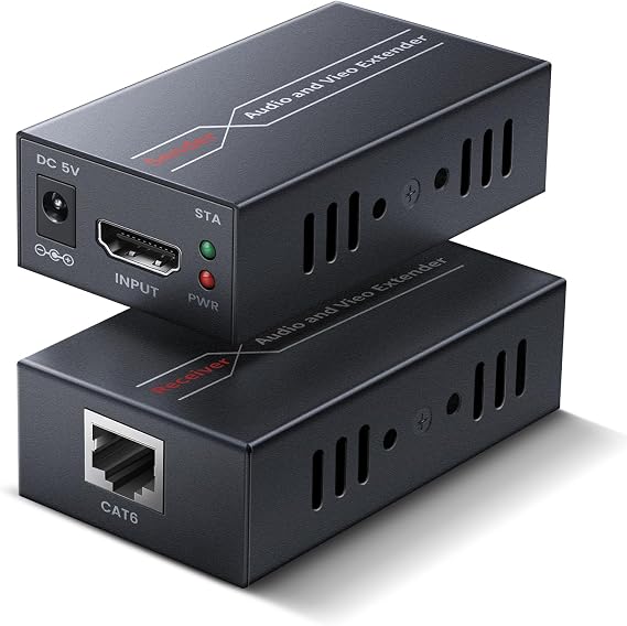 avedio links 196ft/60m HDMI Extender Over Single Cat6/7 Cable, 1080P@60Hz HDMI Over Ethernet Transmitter and Receiver with POC Power Supply, Support 3D, EDID, ESD Protection