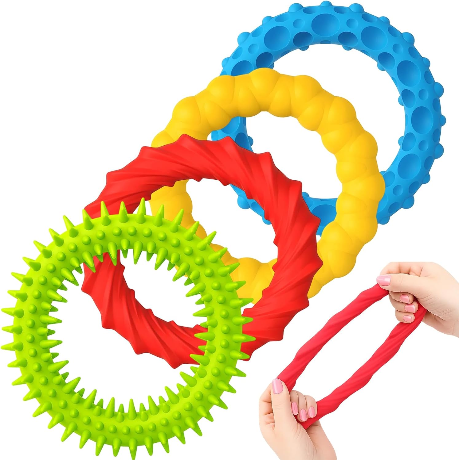 Sensory Fidget Toys, 4 Pack Stretchy Fidget Bracelet with Texture, Calming Sensory Toys for Focus and Relaxation, Soft Silicone Bracelets