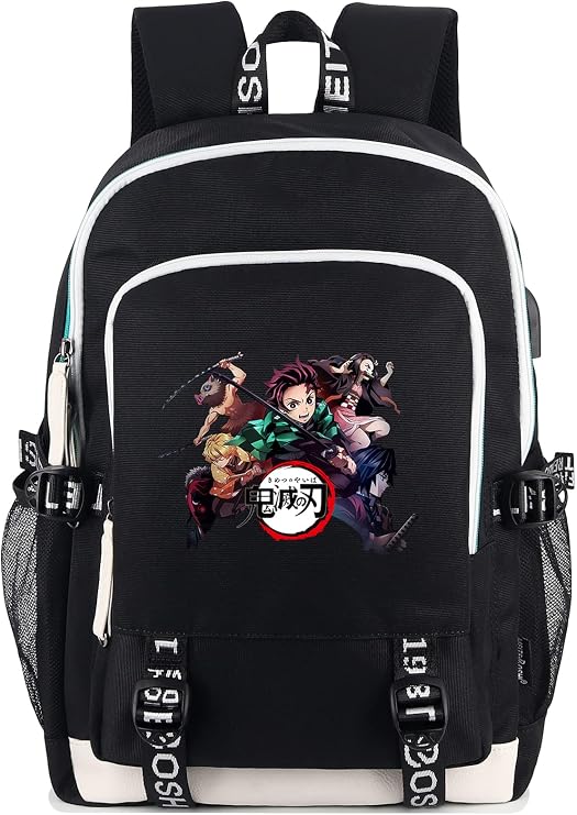 Roffatide Anime Backpack for Boys Printed Schoolbag Laptop Rucksack with USB Charging Port & Headphone Port Black