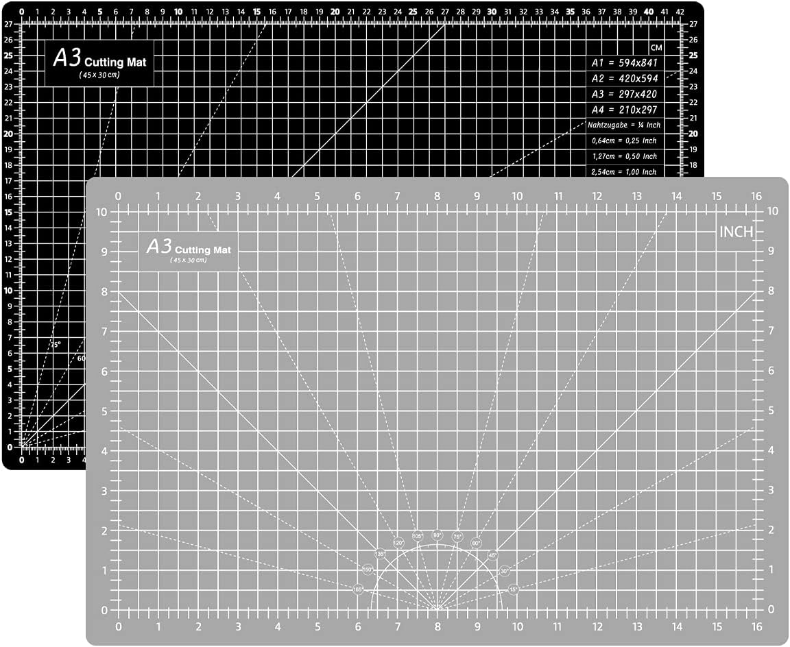 Headley Tools 12 x 18 Inch Thickened Self Healing Cutting Mat, A3 Rotary Cutting Sewing Mat for Crafts, Double Sided 5-Ply Cutting Board for Fabric Leather Modeling Hobby Project, BlackGrey