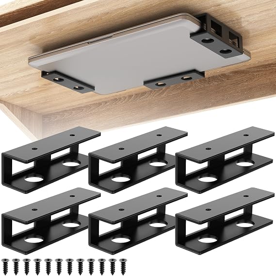 6 PCS Under Desk Laptop Mount with Anti-Scratch Silicone Pad Under Desk Holder Mount Shelf for Laptop Keyboard Storage(2 Pack)