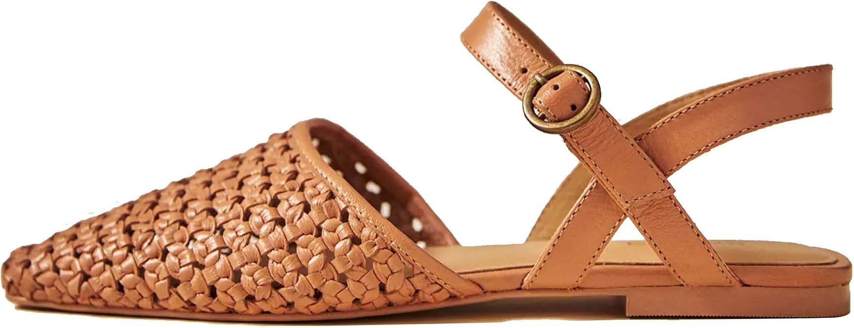 Woven Slingback Flats for Women Fashionable Closed Toe Square Toe Ankle Strap Buckle Closure Comfortable Breathable Casual Elegant Braided Sandals Shoes