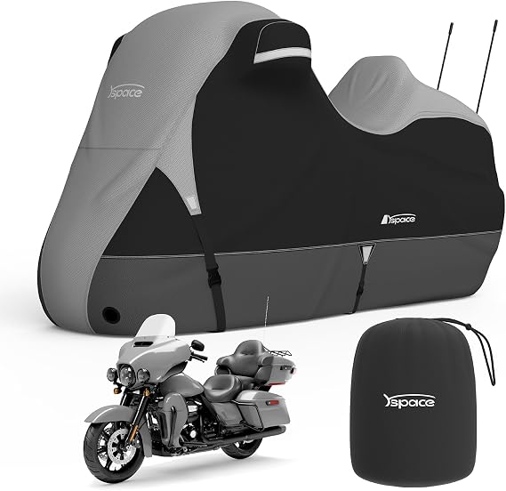 YSPACE Harley Street Glide Cover, 600D Waterproof Motorcycle Cover | Fits Touring Models, Side & Top Box Fit, Road Glide, Electra Glide, Ultra Limited, Ultra Classic, Reflective Strips