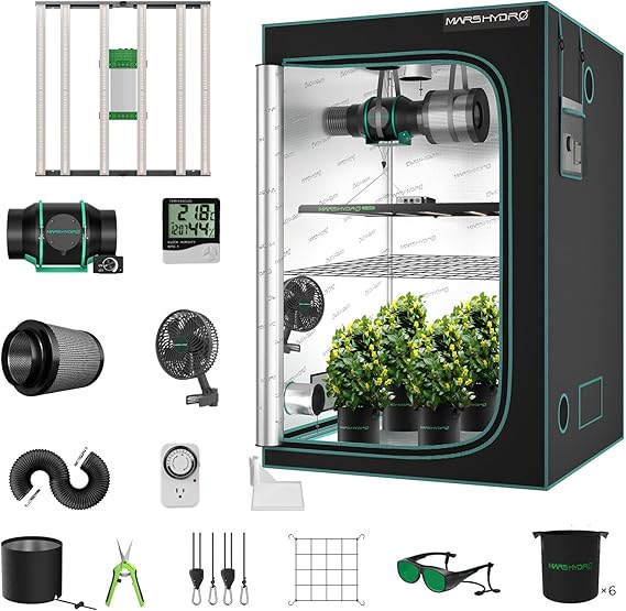 MARS HYDRO 4x4 Smart Grow Tent Kit 480W FC-E4800 2646pcs LED Light | 48x48x80" 1680D High Reflective Mylar Grow Tent for Indoor Plants 6" 32dB 402CFM Quiet Energy-Efficient Ventilation System