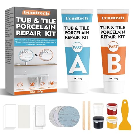 Bondtech Porcelain Repair Kit, White Bathtub & Tile Repair Kit, for Tub, Enamel, Fiberglass, Acrylic, Porcelain, Ceramic, Marble, Granite, Chips, Dents, Cracks, Hole (100)