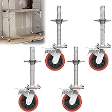 4 Pack Adjustable Leveling Scaffolding Wheels Set, 6" Scaffolding Casters, Scaffold Adjustable Leveling Jack Wheels with Locking Brakes, Ideal for Industrial Alloy Scaffold Tower